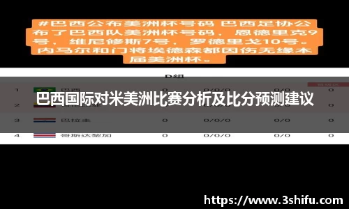 巴西国际对米美洲比赛分析及比分预测建议